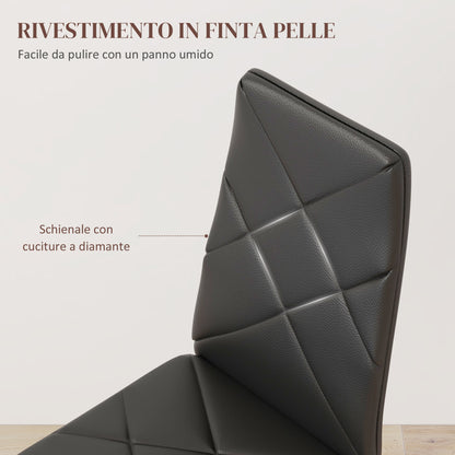 Set di 2 Sedie Moderne imbottite da Pranzo con Schienale Alto in Finta Pelle e Acciaio,rivestimento a polvere, 41x50x97 cm, Nero