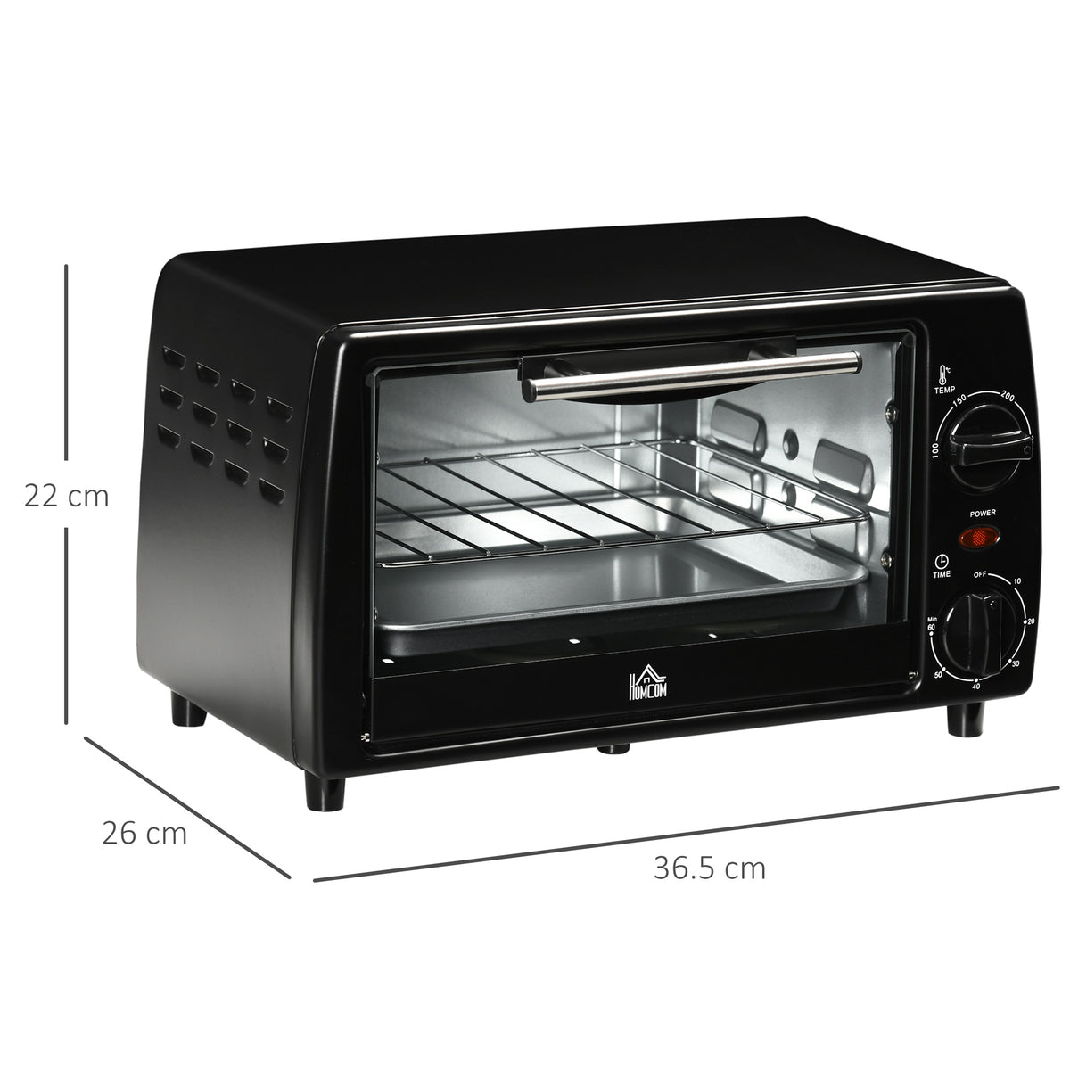 Fornetto Elettrico 10L da 750W con Temperatura Regolabile e Timer, 36.5x26x22 cm, Nero