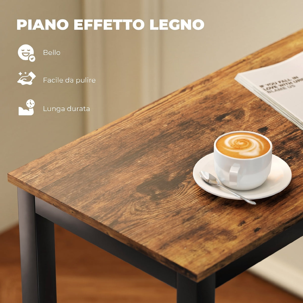 Tavolo Bar Alto e Rettangolare in Stile Industriale, in Acciaio e Legno, 120x40x100 cm Marrone Rustico