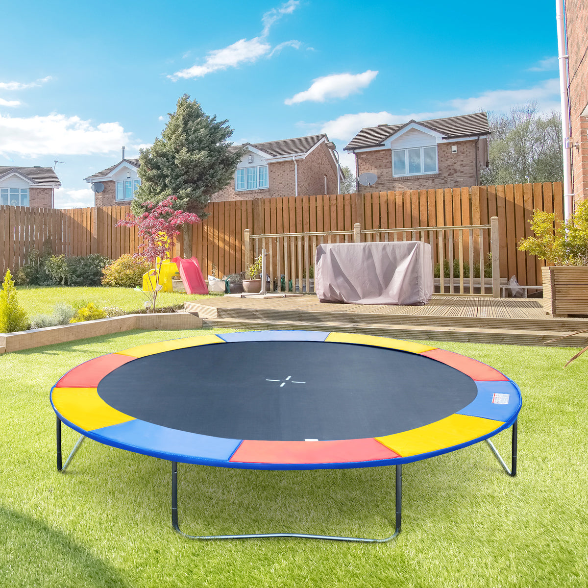 Copertura Imbottita Bordo Trampolino, Protezione per Tappeto Elastico Giaridno in Plastica, 244cm, Multicolore