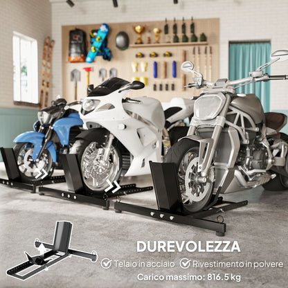 Cavalletto Bloccaruote per Moto, Staffa Regolabile su 14 Livelli per Ruote 34-84 cm, Nero