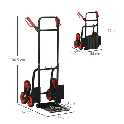 Carrello Portapacchi Pieghevole 120 kg max con Maniglia Estraibile, 44 x 38 x 106.5 cm, Rosso e Nero
