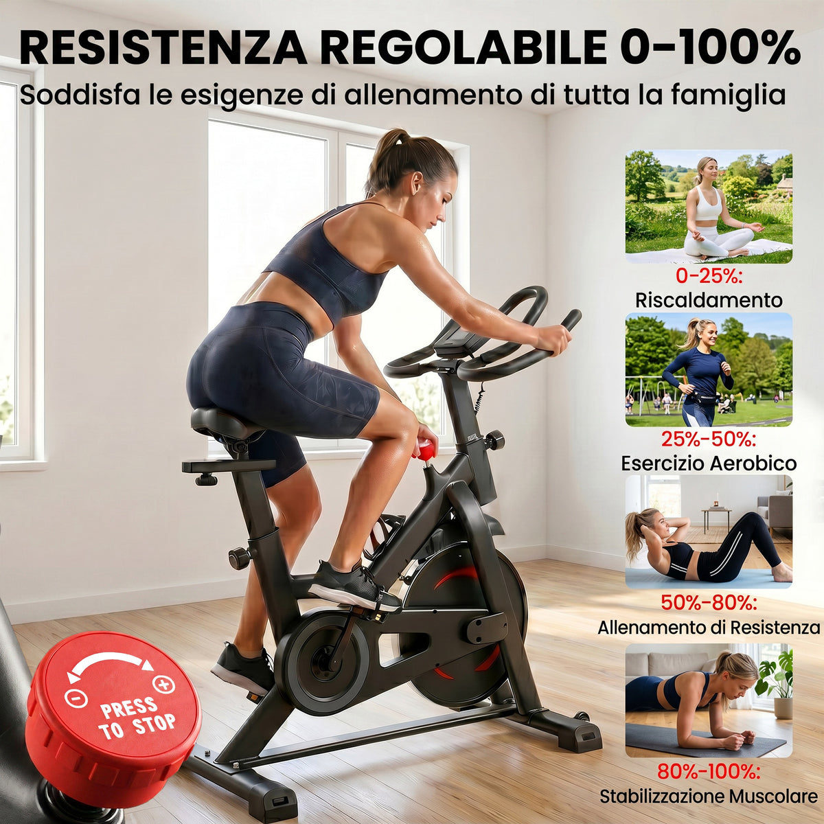 Bici Casa, Stazionaria con APP, Resistenza Magnetica 0-100%