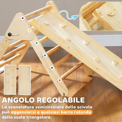 Gioco da Arrampicata con Triangolo e Pannello Scivolo ed Arrampicata, per Bambini 18-48 Mesi, Color Legno