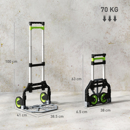 Carrello Portapacchi Pieghevole Capacità 70 kg con Maniglia Telescopica in Alluminio, Argento