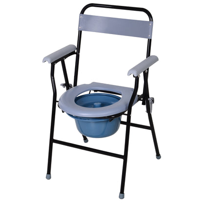 Sedia WC Pieghevole con Vaso Rimovibile per Anziani e Disabili in Tubi di Ferro e Plastica 52 x 50 x 75cm