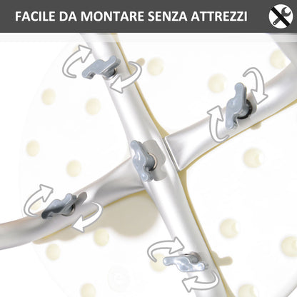 Sgabello da Doccia Girevole a 360 con Piedini Antiscivolo e Regolabile in Altezza su 8 Livelli, Sgabello per Doccia in Alluminio e PE, 32.5x41x35.5-54 cm, Bianco