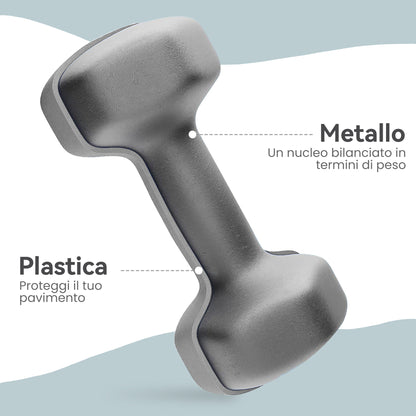Set 2 Manubri Esagonali da 2x6 kg in Metallo e Plastica con Impugnatura Antiscivolo, 22x10x10 cm, Grigio