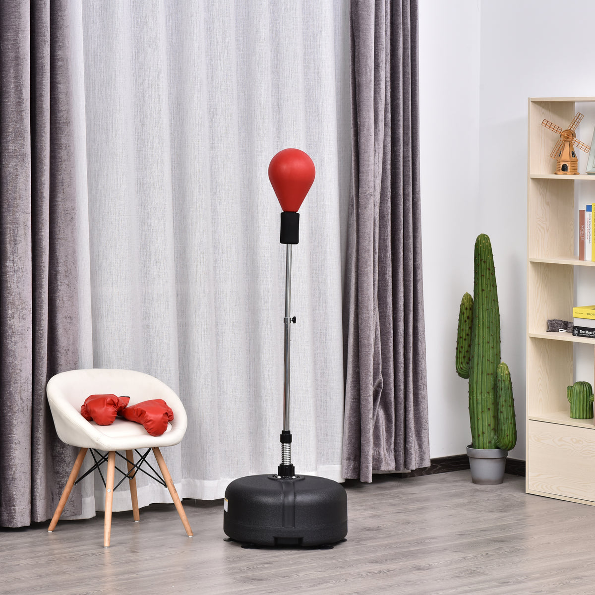 Punching Ball ad Altezza Regolabile con Guanti Boxe, in Acciaio, Finta Pelle e PE, 48x136-154 cm, Nero e Rosso