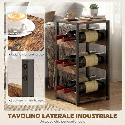 Portabottiglie , scaffali ondulati, piedini regolabili, marrone rustico, nero.