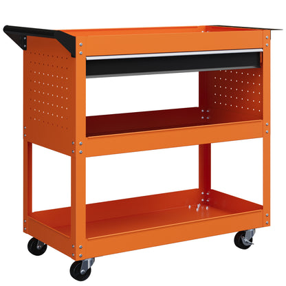 Carrello Porta Attrezzi con Manico Laterale, Cassetto e 3 Ripiani in Acciaio, 82x35x76 cm, Arancione