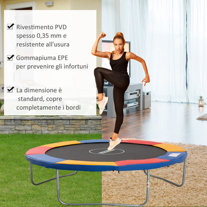 Copertura Tappeto Elastico 305x1.5 cm Pieghevole e Portatile, Protezione Trampolino da Giardino in Plastica, PE e Schiuma EPE, Nessun Foro per Palo, Rosso, Blu e Giallo