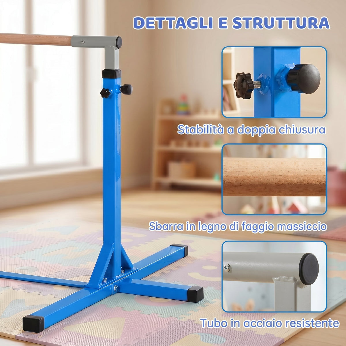 Sbarra per Ginnastica Artistica o Danza Classica Regolabile in Altezza 92-150 cm, Blu
