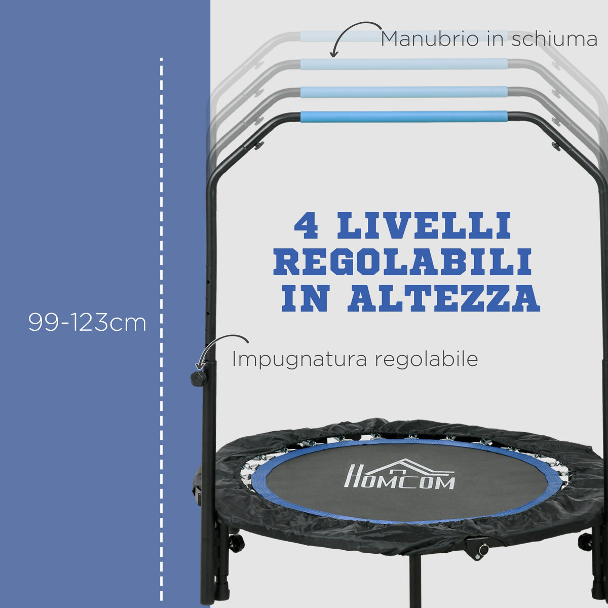 Mini Trampolino Fitness 102 cm Pieghevole con Manubrio Regolabile in Altezza, Blu