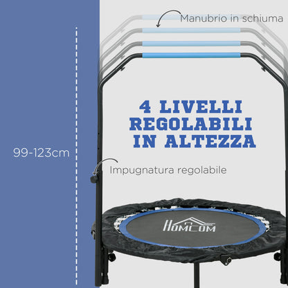 Mini Trampolino Fitness 102 cm Pieghevole con Manubrio Regolabile in Altezza, Blu