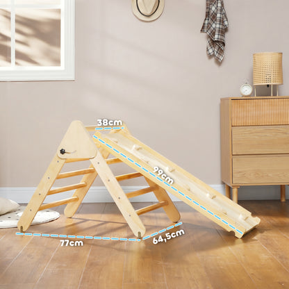 Gioco da Arrampicata con Triangolo e Pannello Scivolo ed Arrampicata, per Bambini 18-48 Mesi, Color Legno