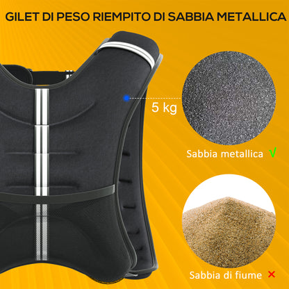 Giubbotto Zavorrato 5kg Traspirante con Tasca Portaoggetti e Spallacci, in tessuto Oxford, 40x35 cm, Nero