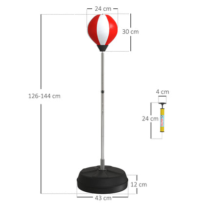 Punching Ball da Terra ad Altezza Regolabile con Guantoni e Base Riempibile, 43x43x126-144 cm, Rosso e Bianco