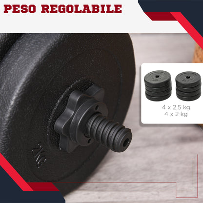 Set Manubri Palestra 20kg (4x2.5kg, 4x2kg) con 8 Dischi da 2kg, 2.5kg, 25mm, per Allenamento a Casa