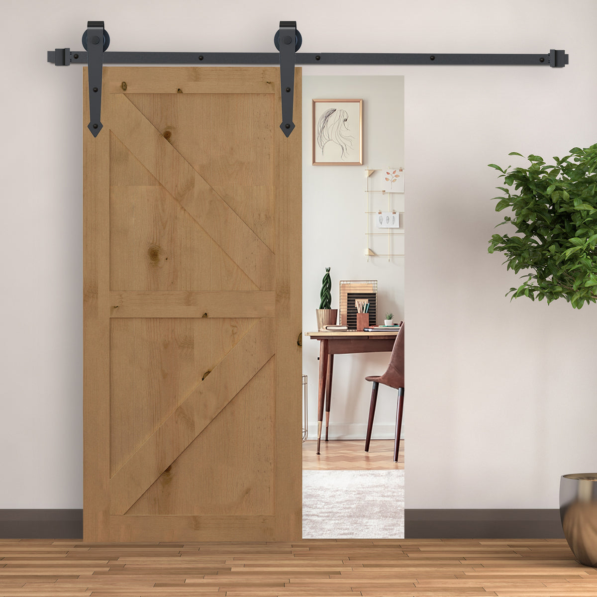 Kit Binario per Porta Scorrevole Singola Stile Rustico in Acciaio al Carbonio, Marrone