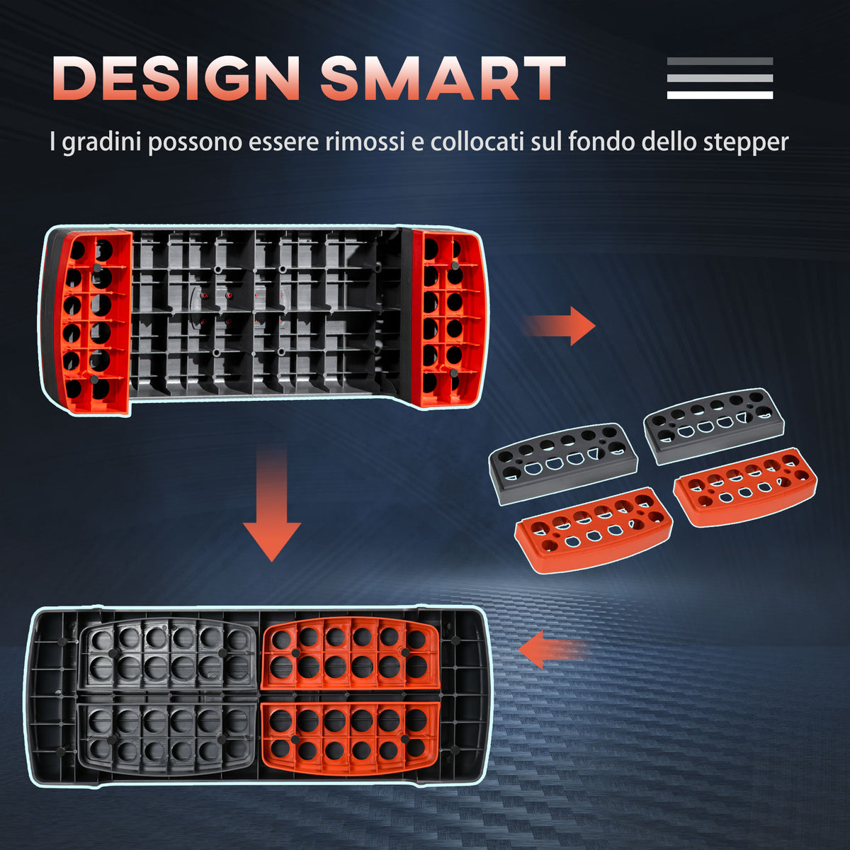 Step Fitness per Aerobica Regolabile su 3 Altezze 10-15-20 cm in Plastica, Nero e Rosso