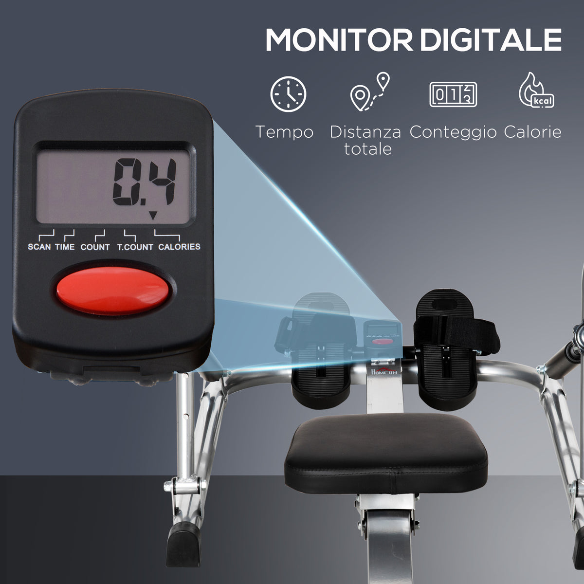 Vogatore Pieghevole, 4 Livelli di Resistenza e Display, Acciaio e ABS, 129x70x70 cm