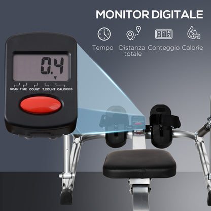 Vogatore Pieghevole, 4 Livelli di Resistenza e Display, Acciaio e ABS, 129x70x70 cm