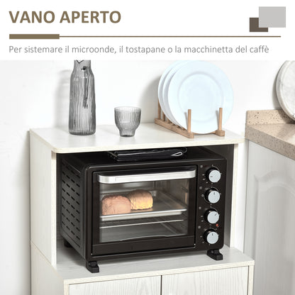 Mobile Cucina Multiuso con Ruote, Armadietto e Ripiano per Microonde, Credenza Alta in Legno Truciolare, 60.4x40.3x97cm Bianco