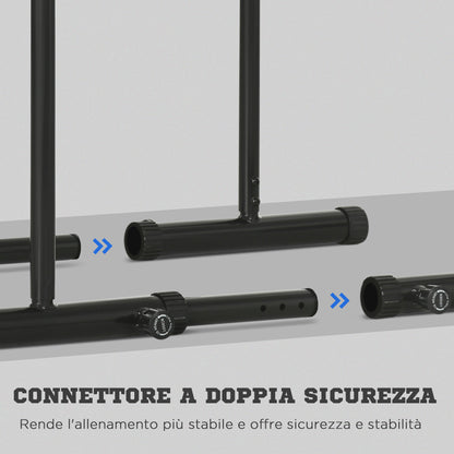 Barra per Dip in Acciaio ad Altezza Regolabile con 6 Lunghezze Regolabili, 90-102x65x80-90 cm, Nera
