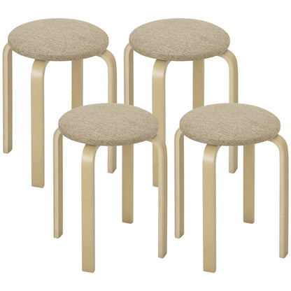 Set 4 Sgabelli Impilabili e Imbottiti con Rivestimento in Tessuto e Gambe in Legno, Cachi