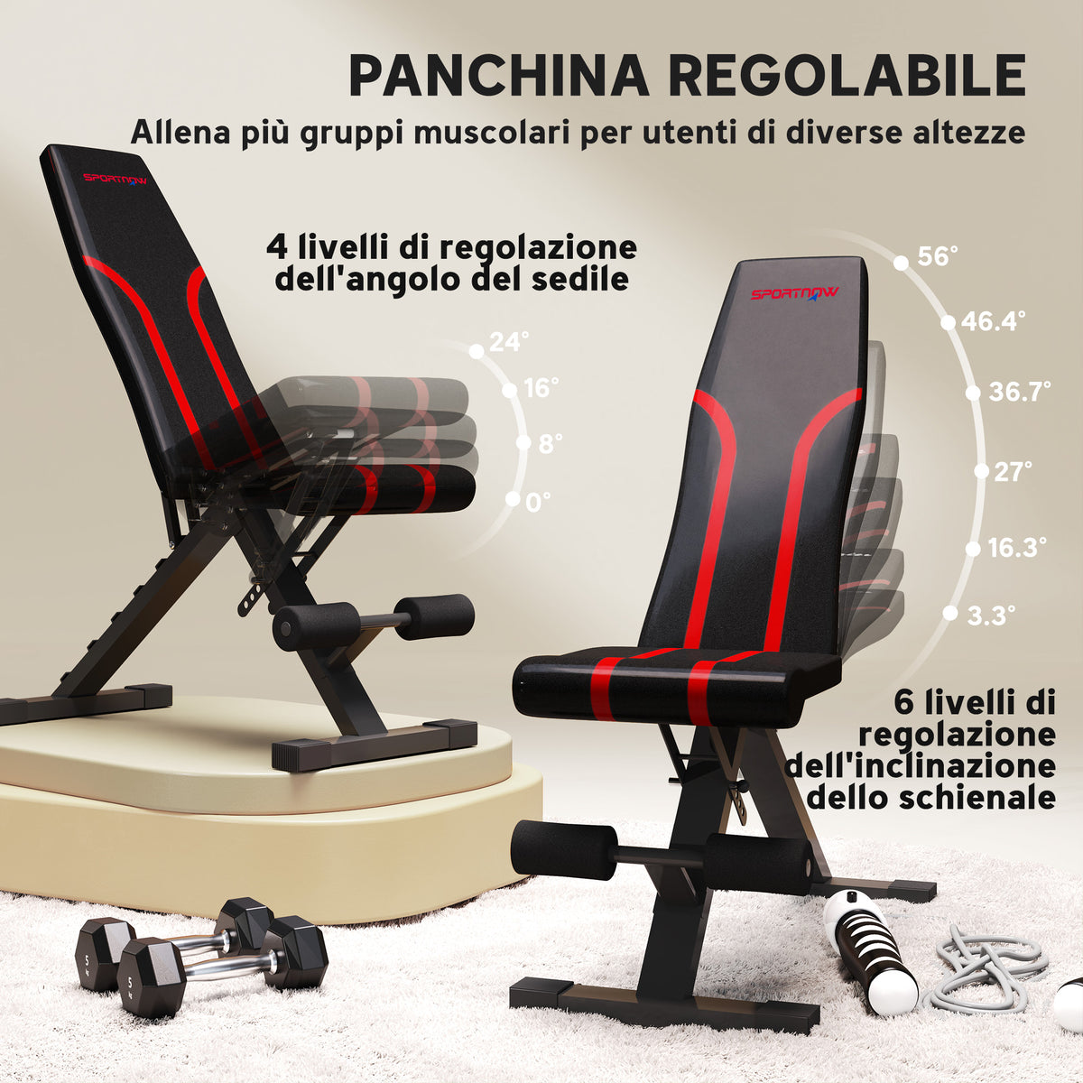Panca Palestra Pieghevole, Panca Addominali Multifunzione Inclinabile con Schienale Regolabile a 6 Livelli Nero