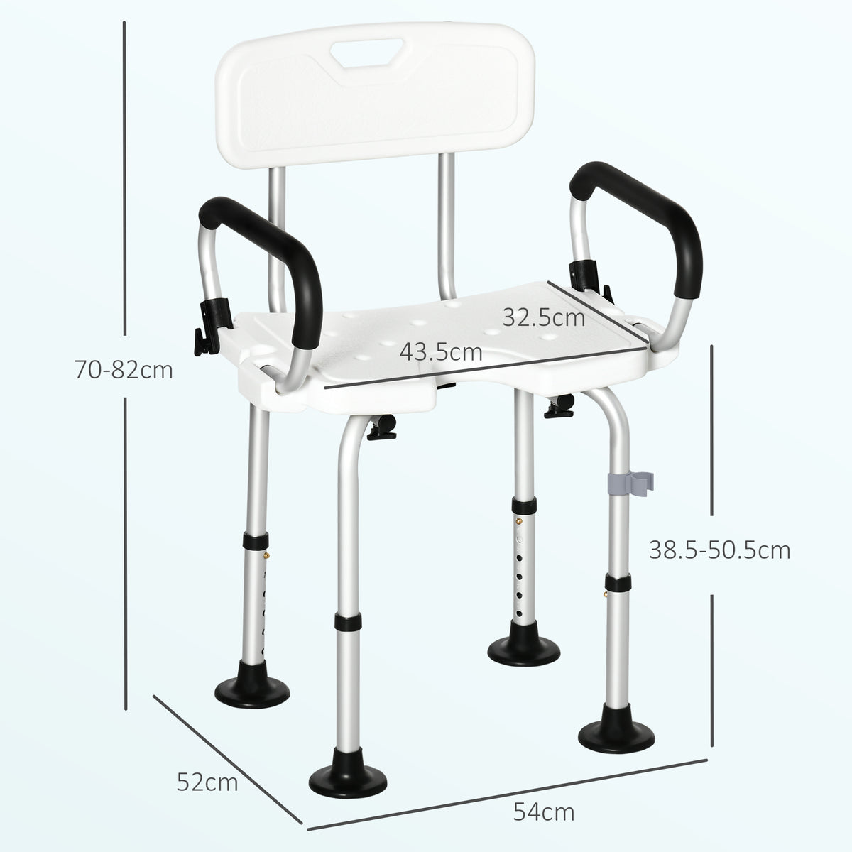 Sedia per doccia per Anziani, Disabili e Donne Incinte Imbottita con forma a U, 54x52x70-82cm, Bianco