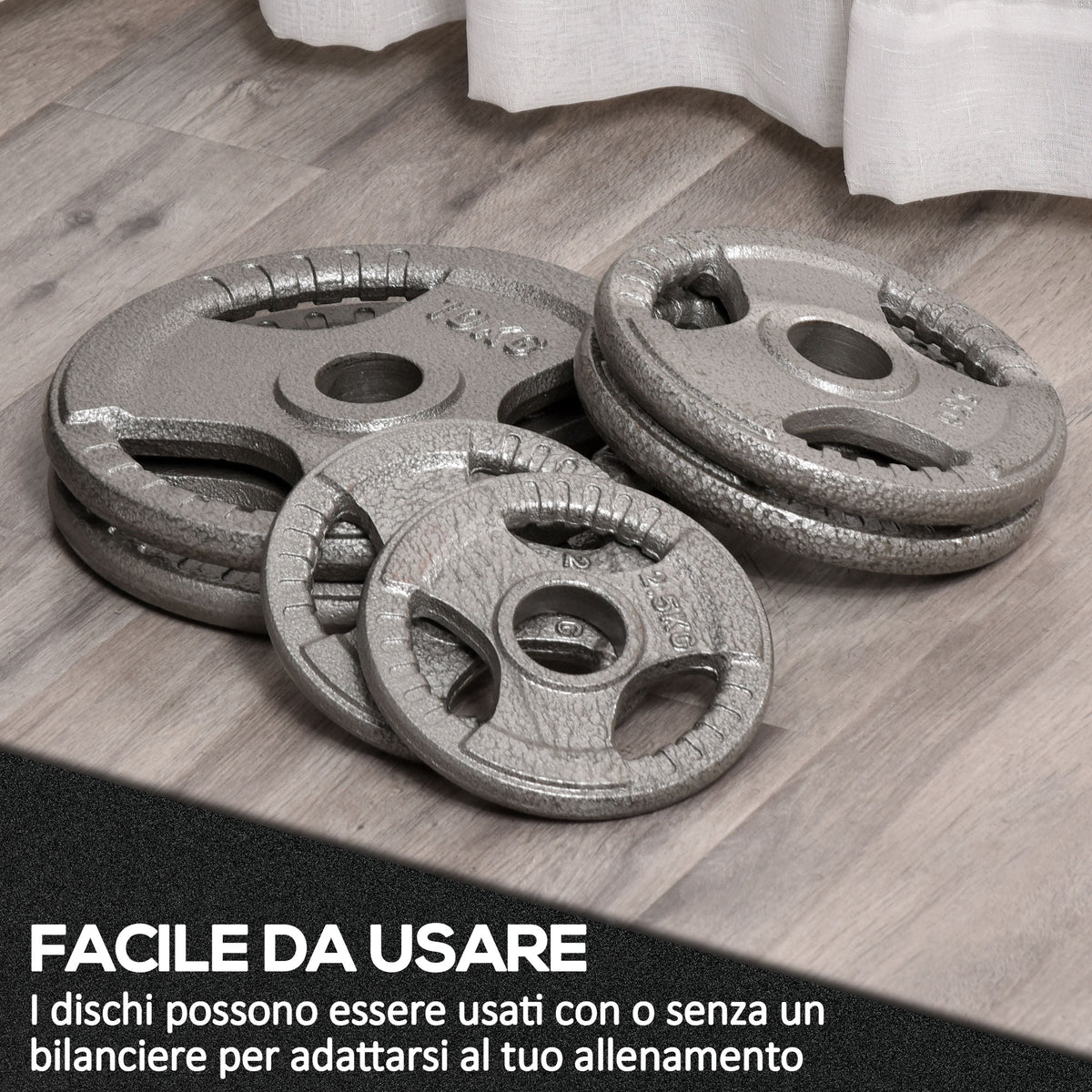 Set di 6 Dischi Pesi per Bilanciere e Manubri 2.5-35KG, Dischi palestra in Acciaio con Foro 50 cm, Ideali per Bilancieri Olimpionici, Argento