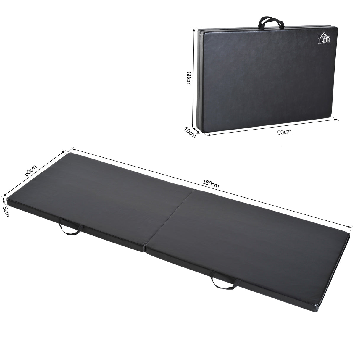 Tappetino da Ginnastica Pieghevole, Materassino Fitness Spesso 5 cm e Antiscivolo, 180x60x5 cm, Nero