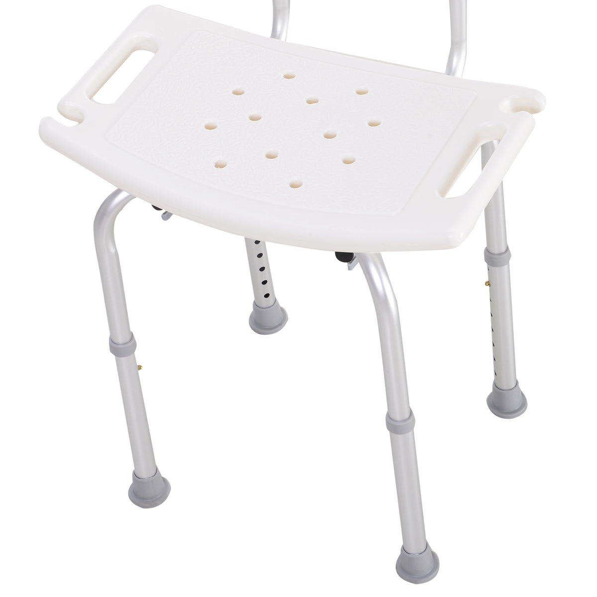 Sedia Doccia Antiscivolo e Regolabile con Fori di Drenaggio e Ventose, in Plastica e Alluminio, 50.6x43x71-88 cm