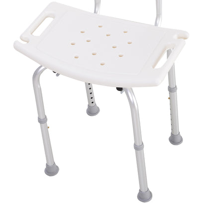 Sedia Doccia Antiscivolo e Regolabile con Fori di Drenaggio e Ventose, in Plastica e Alluminio, 50.6x43x71-88 cm