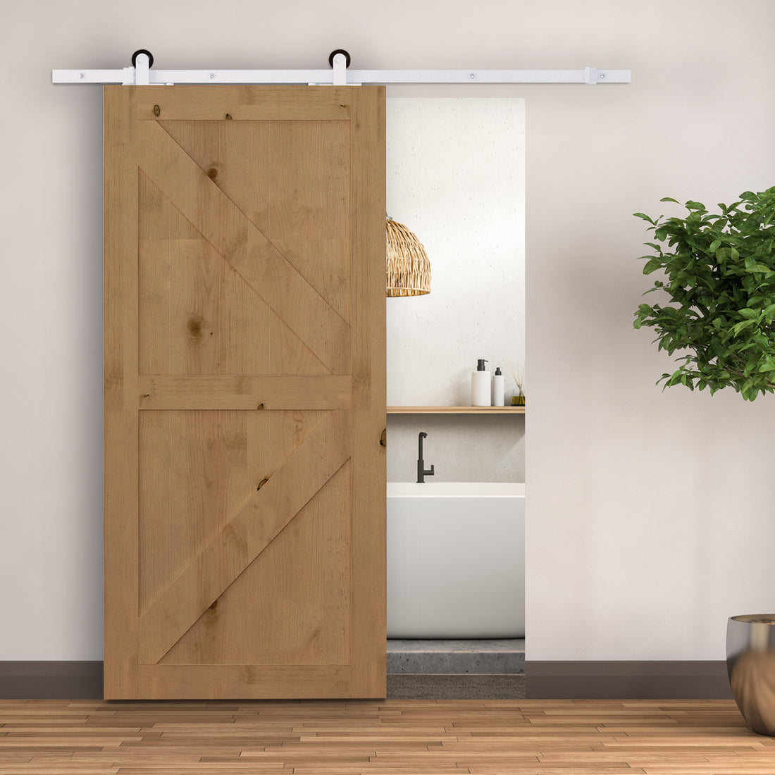 Kit per Porta Scorrevole con Binario 183cm, Rotelle e Minuteria Inclusa, Bianco