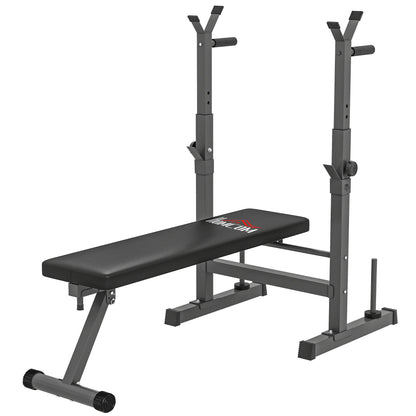 Panca Pesi Pieghevole con 8 Altezze Regolabili e Supporto Bilanciere in Acciaio e PU, 140x73x98-122 cm, Grigio