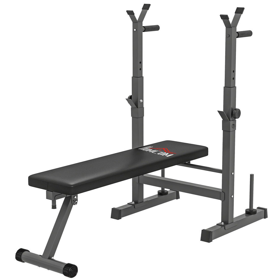 Panca Pesi Pieghevole con 8 Altezze Regolabili e Supporto Bilanciere in Acciaio e PU, 140x73x98-122 cm, Grigio