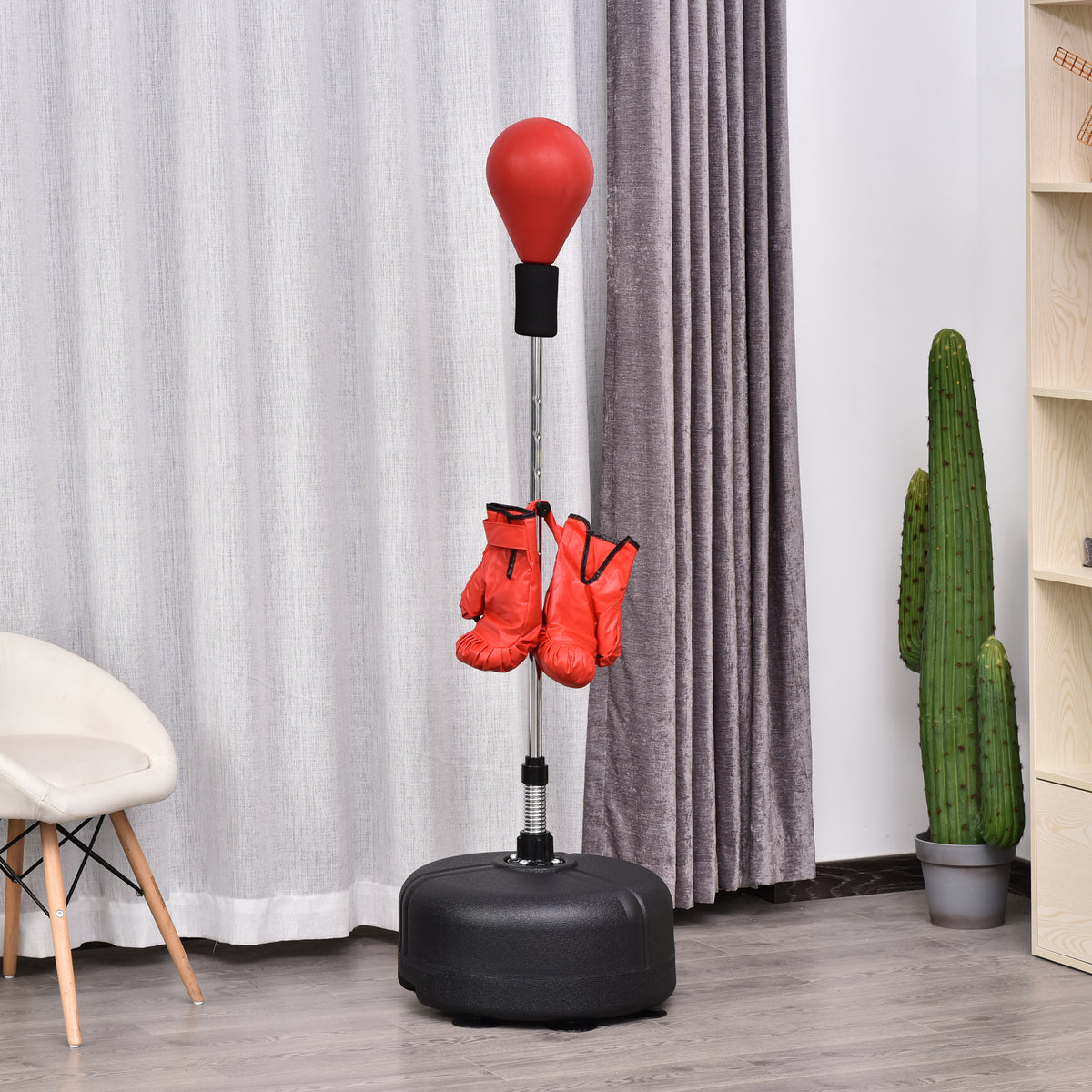 Punching Ball ad Altezza Regolabile con Guanti Boxe, in Acciaio, Finta Pelle e PE, 48x136-154 cm, Nero e Rosso