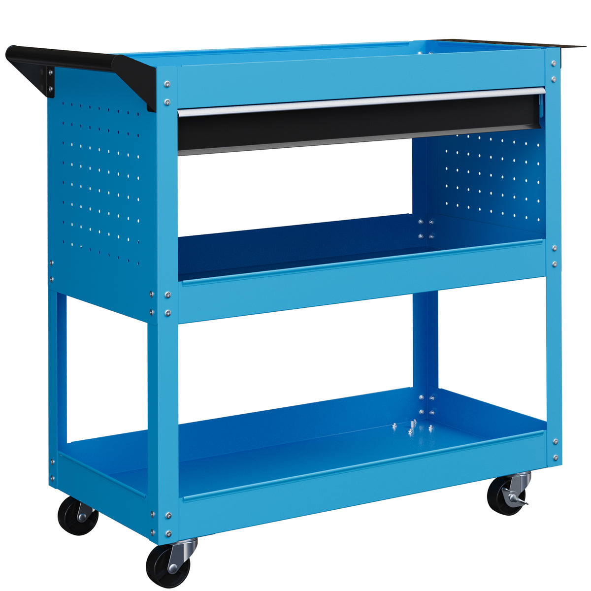 Carrello Porta Attrezzi con Manico Laterale, Cassetto e 3 Ripiani in Acciaio, 82x35x76 cm, Blu