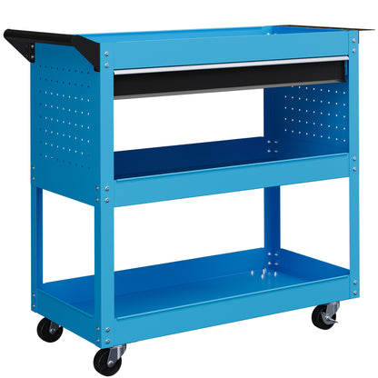 Carrello Porta Attrezzi con Manico Laterale, Cassetto e 3 Ripiani in Acciaio, 82x35x76 cm, Blu