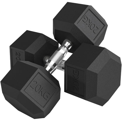 Set di Manubri da 2x20 kg con Impugnatura Antiscivolo, in Metallo, per Allenamento Fitness Casa e Palestra, Nero