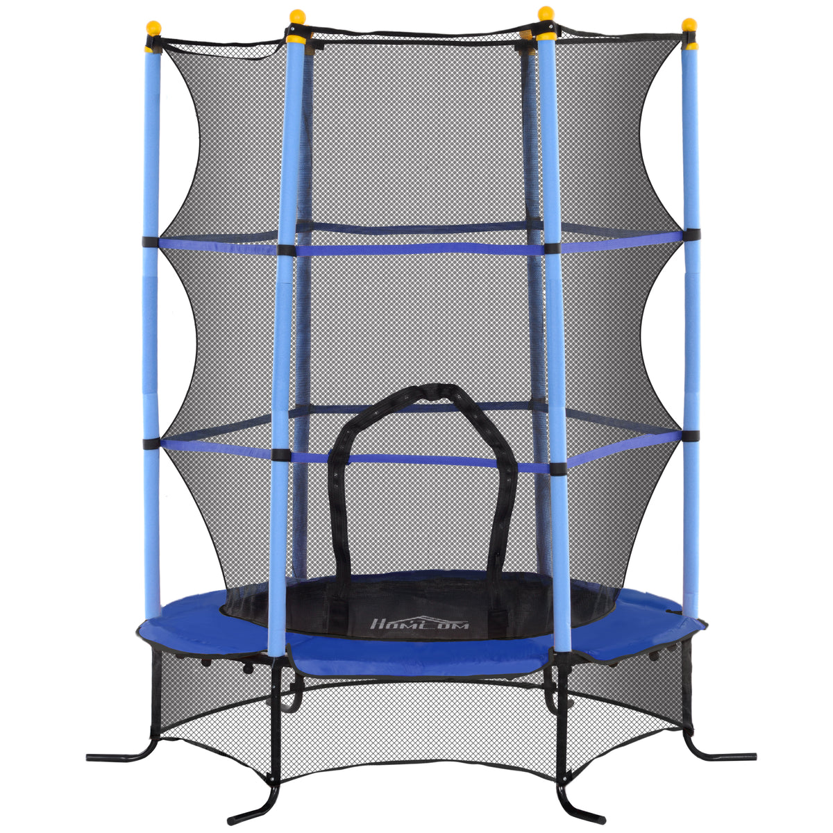 Trampolino Elastico per Bambini 1.6x1.9 m con Rete di Sicurezza e Pali Imbottiti, Età 3-10 Anni, Blu