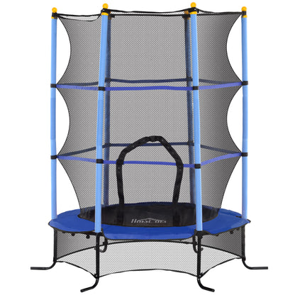 Trampolino Elastico per Bambini 1.6x1.9 m con Rete di Sicurezza e Pali Imbottiti, Età 3-10 Anni, Blu