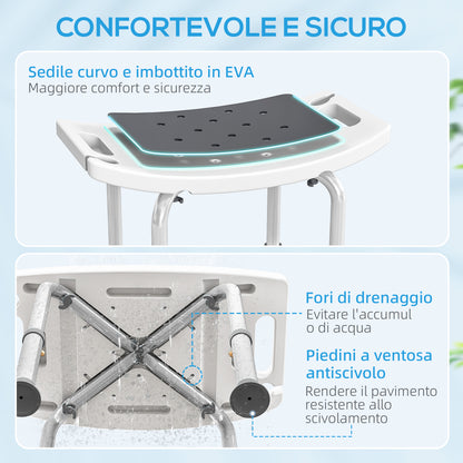 Sgabello da Doccia in Lega di Alluminio e Plastica Antiscivolo, Altezza Regolabile 6 Livelli 39-52cm, Grigio