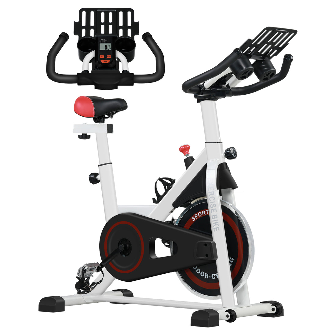 Cyclette Professionale, Bici da Spinning,Cyclette da Camera Regolabile con Schermo LCD e Portabicchieri, Volano 8kg, Bianco