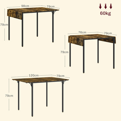 Tavolo da Pranzo a Ribalta stile Industriale per 2-4 Persone in Legno e Metallo, 120x79x79 cm, Marrone Rustico