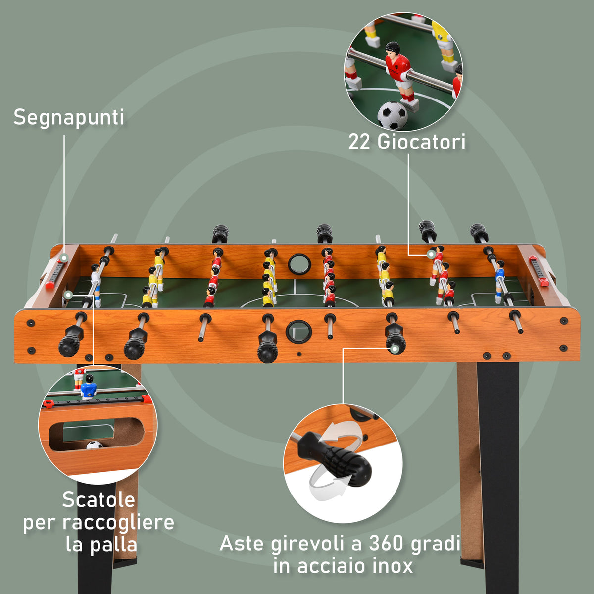 Calcio Balilla in Legno con 22 Giocatori e Accessori Inclusi