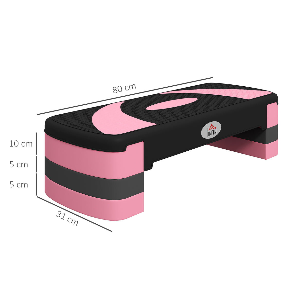 Step Fitness da Aerobica Regolabile su 3 Altezze, in Plastica, 80x31x10/15/20 cm, Rosa